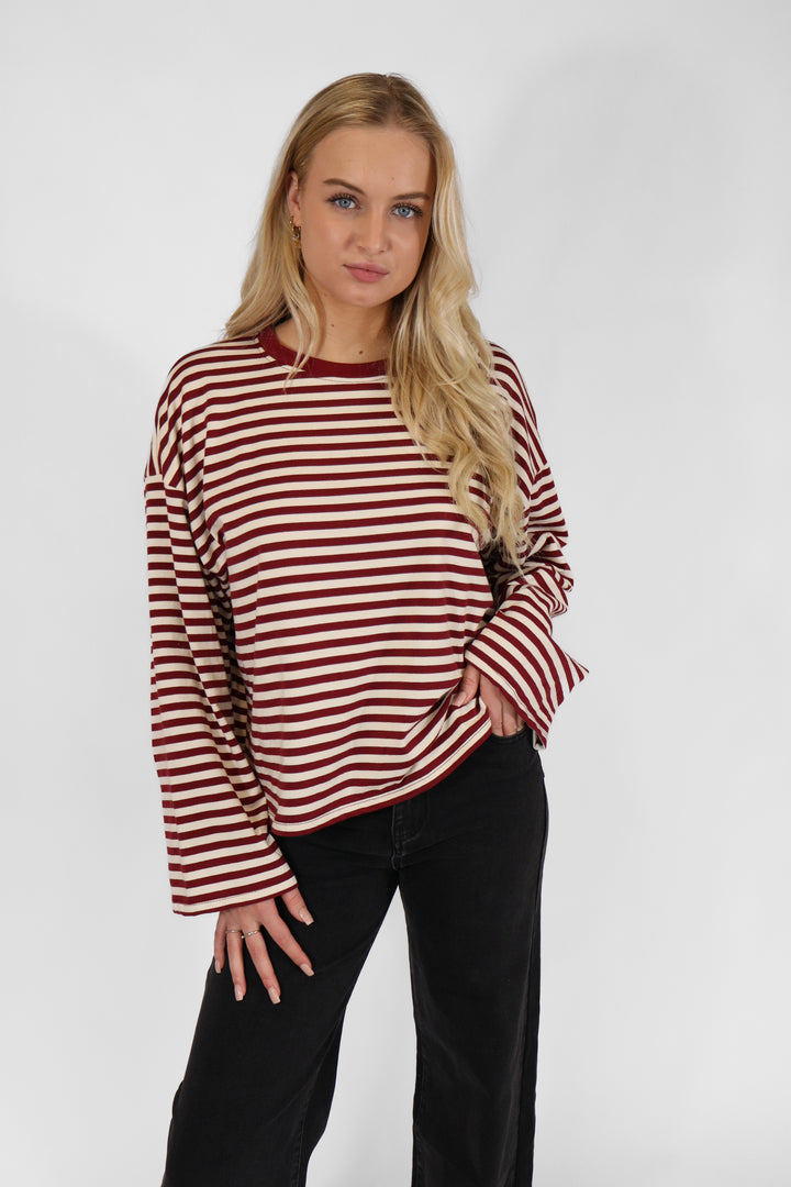 Puk Oversized Striped Tee - Red
