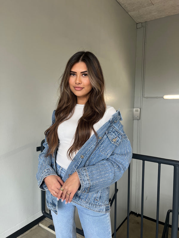 Rhinestone Glitter Jacket - Denim