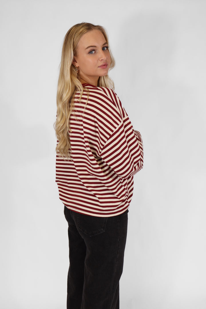 Puk Oversized Striped Tee - Red