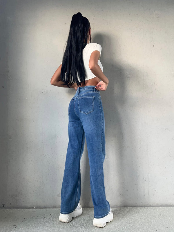 Bella Stretch Wide Leg Jeans - Denim