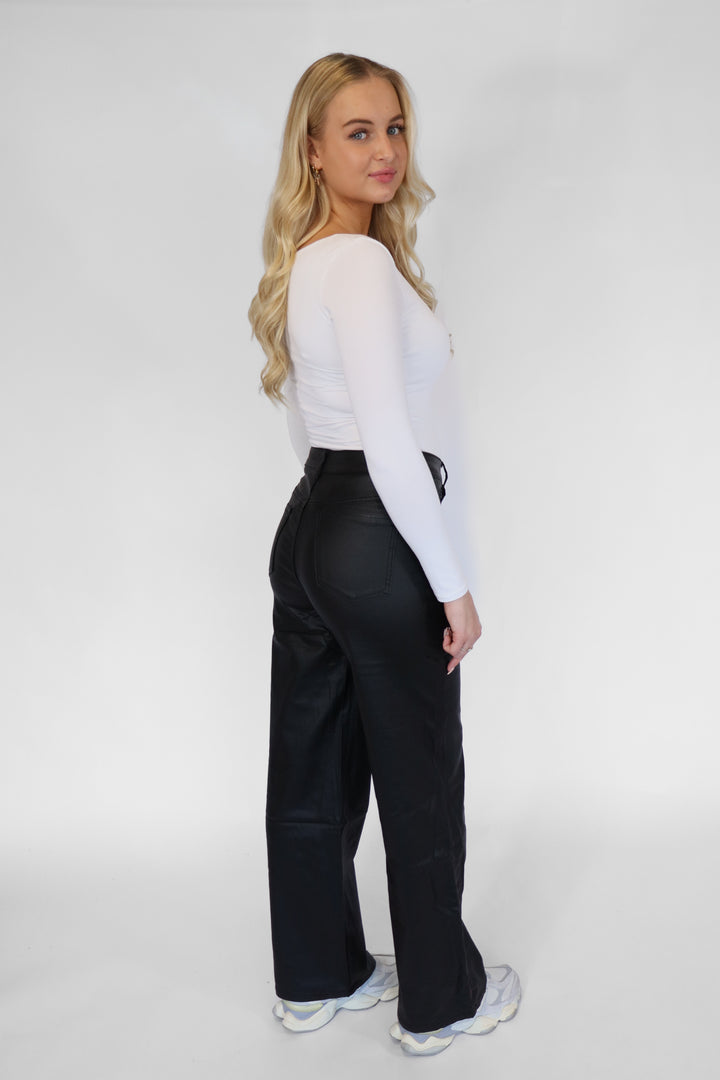 Sarah Wide Leg PU Jeans - Stretch