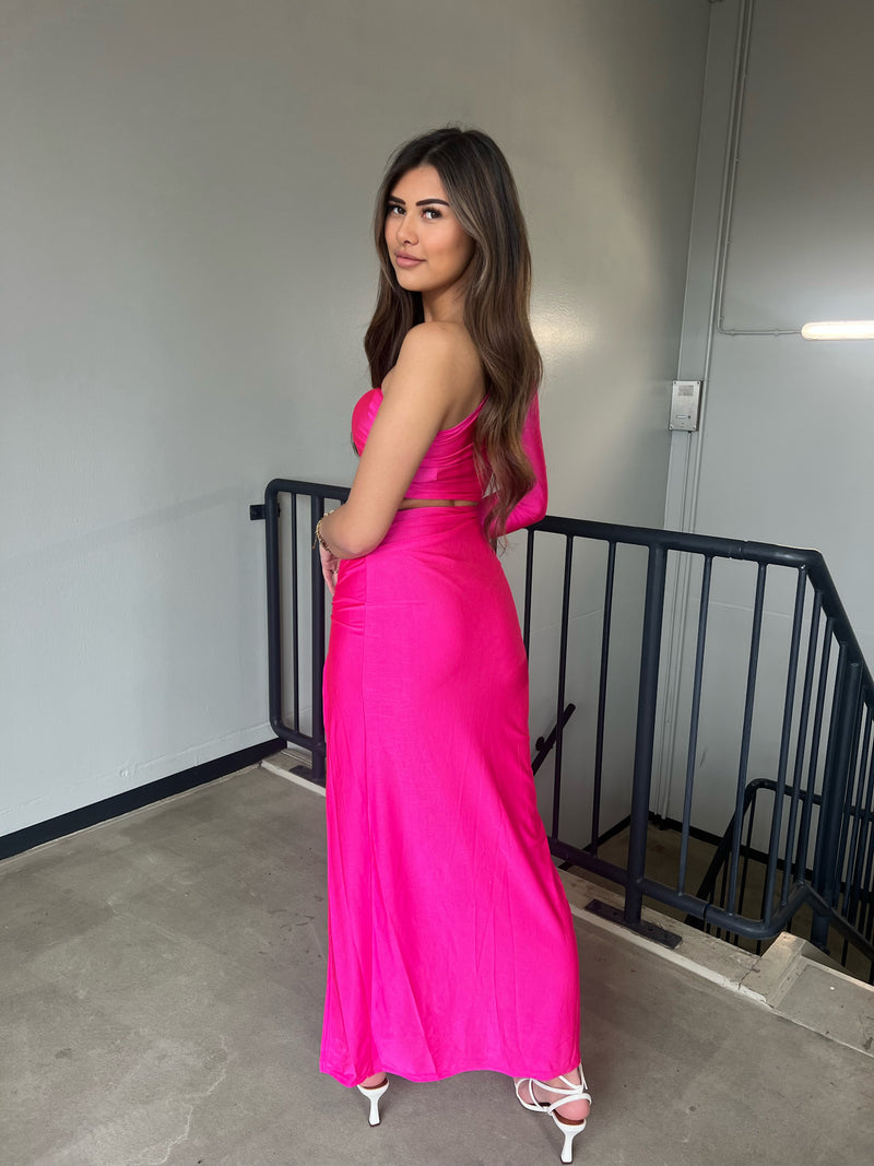 Long Cut Out Dress - Fuchsia