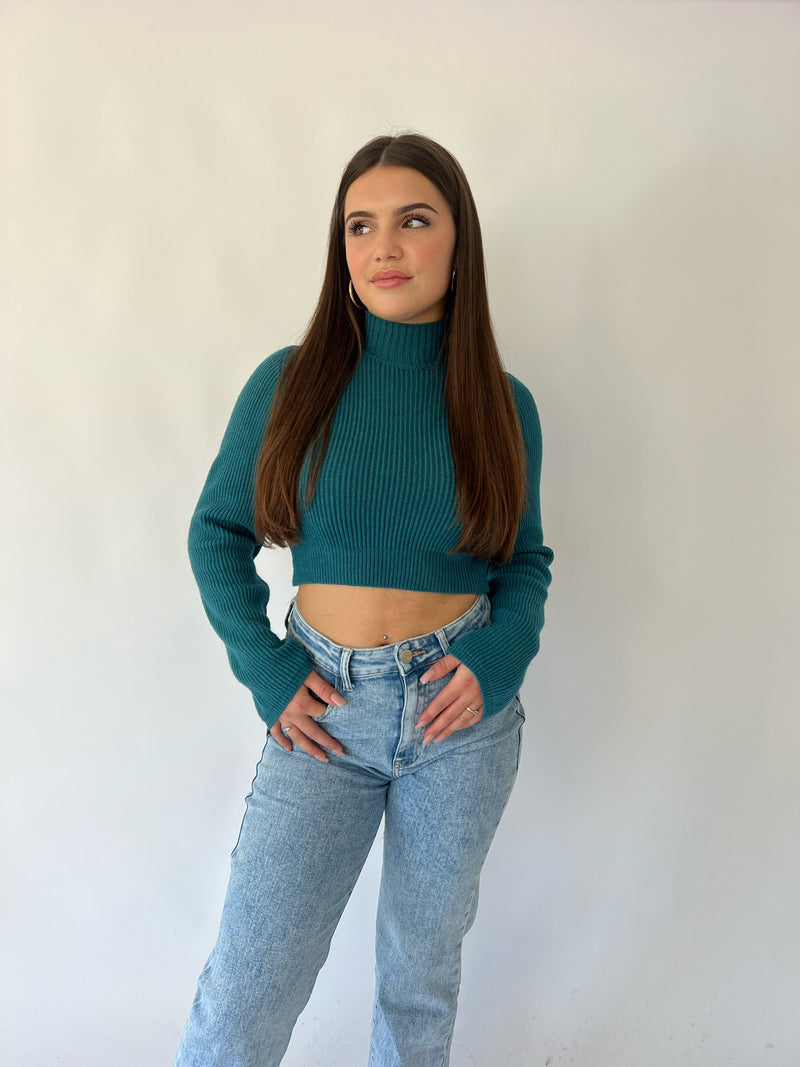 Lex Cropped Sweater - Turquoise