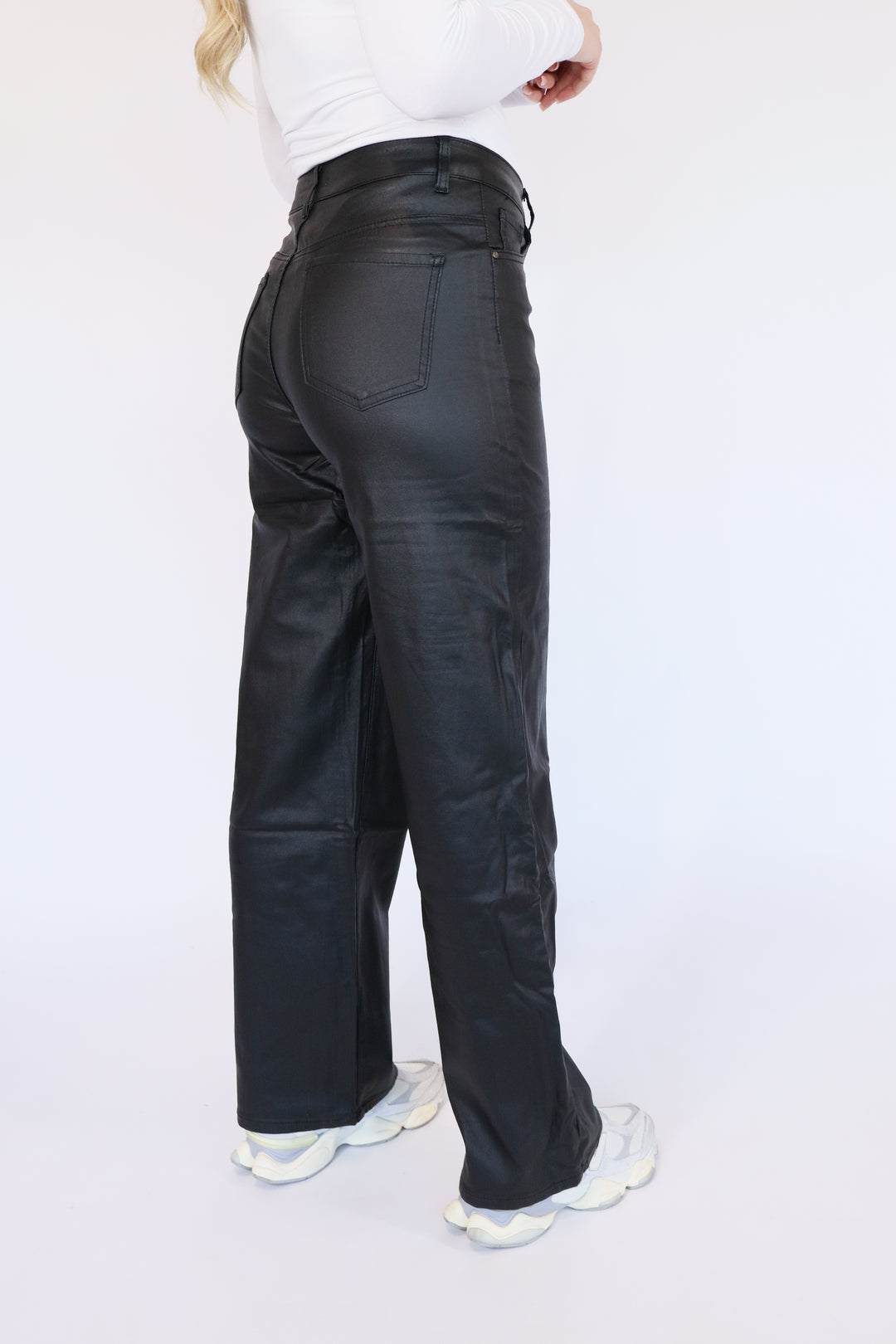 Sarah Wide Leg PU Jeans - Stretch