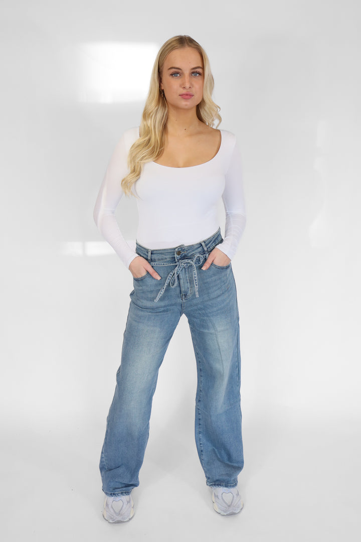 Ivy Tied Wide Leg Jeans - Stretch
