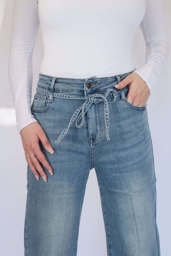 Ivy Tied Wide Leg Jeans - Stretch