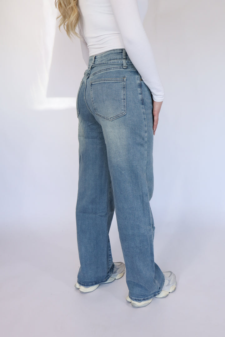 Ivy Tied Wide Leg Jeans - Stretch