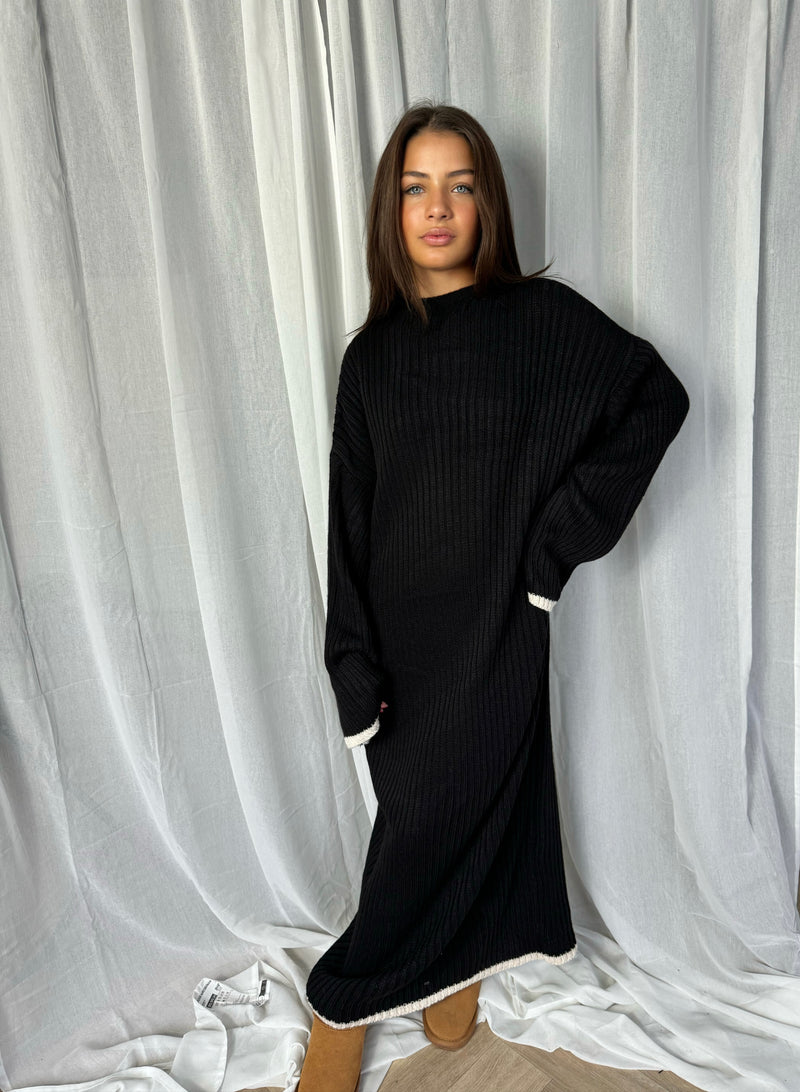 Soft Knit Sweater Dress - Black
