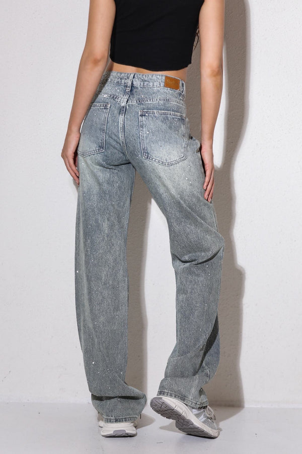 Kim Straight Leg Glitter Jeans - Denim