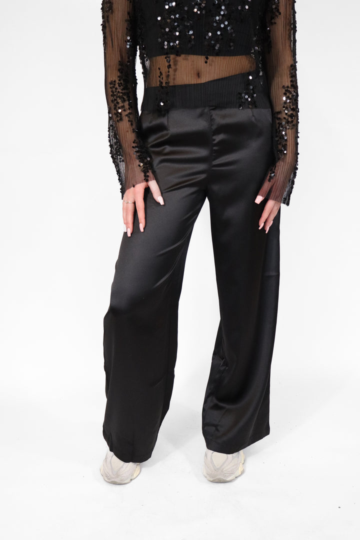Satin Flow Wide Leg Pants - Non Stretch