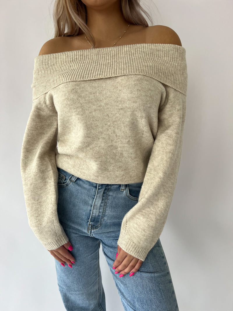 Off Shoulder Sweater - Beige