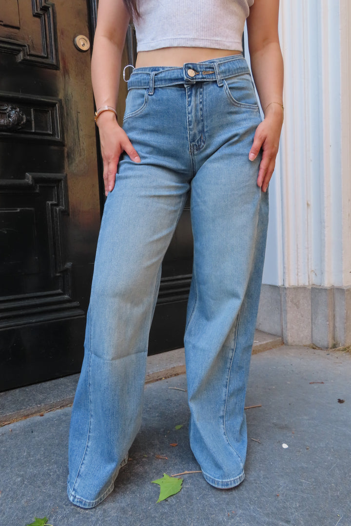 Belted Wide Leg Jeans -  Stretch