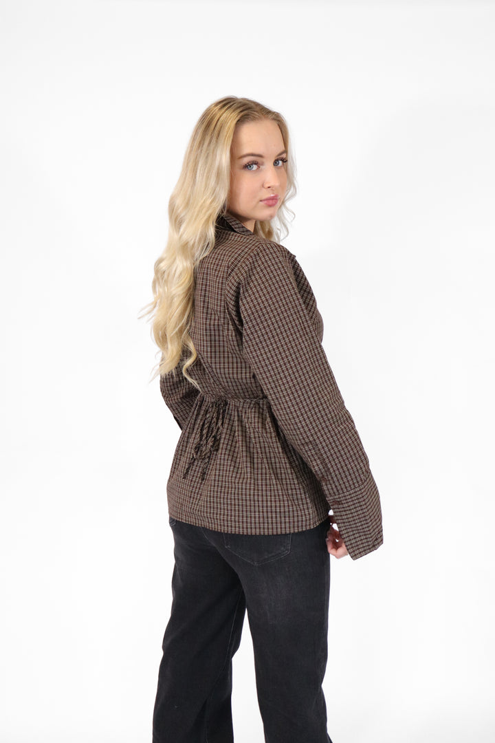 Checkered Tie Blouse