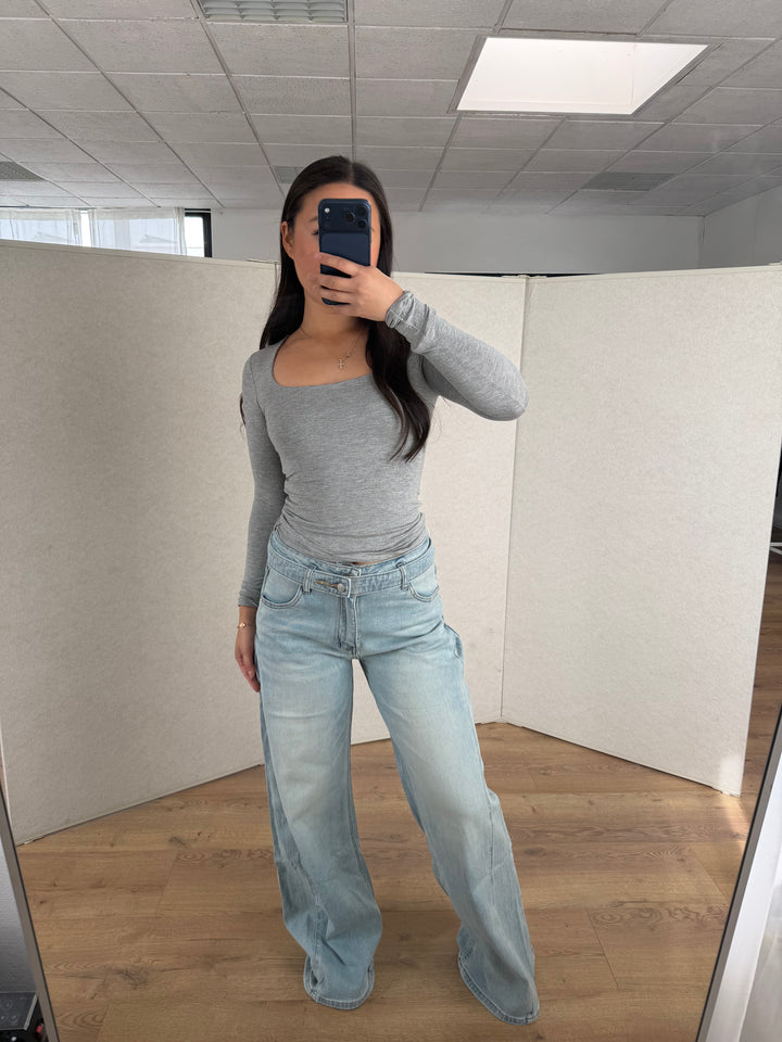Belted Wide Leg Jeans -  Stretch
