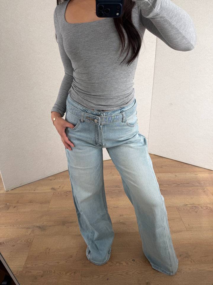 Belted Wide Leg Jeans -  Stretch