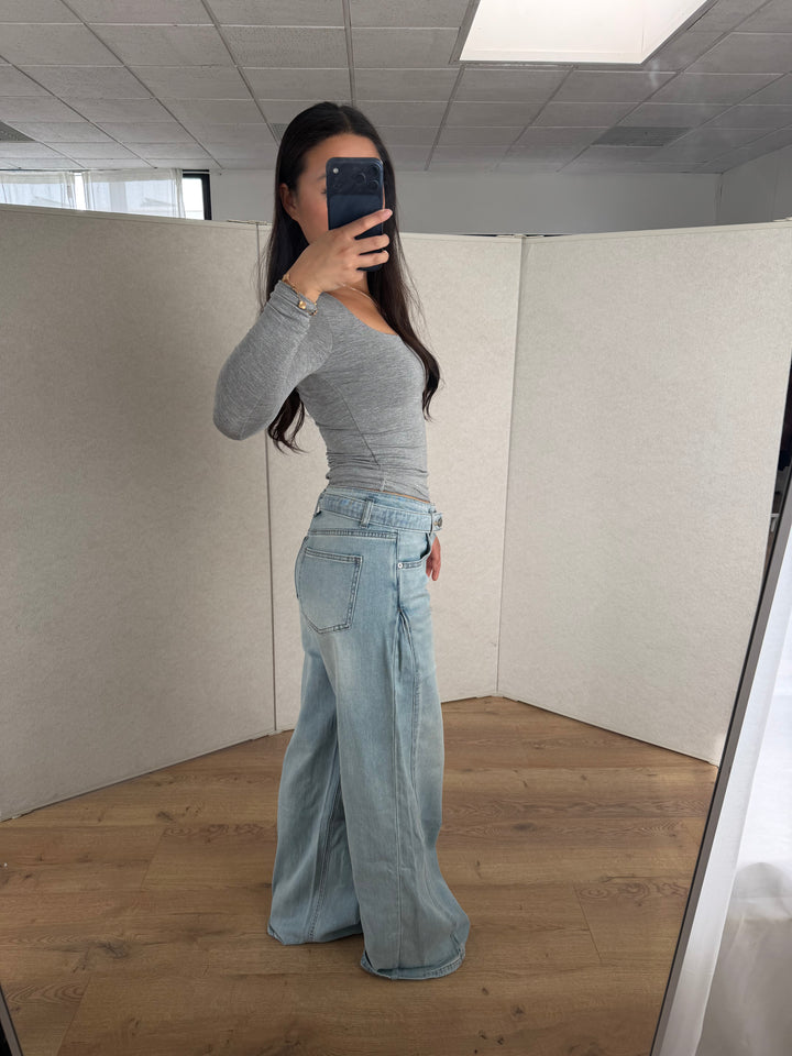 Belted Wide Leg Jeans -  Stretch