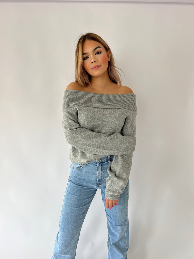 Off Shoulder Sweater - Grey