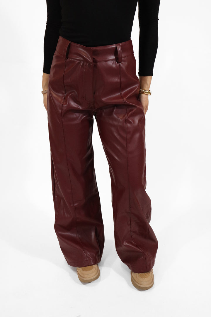Faux Leather Wide Leg Pants - Stretch