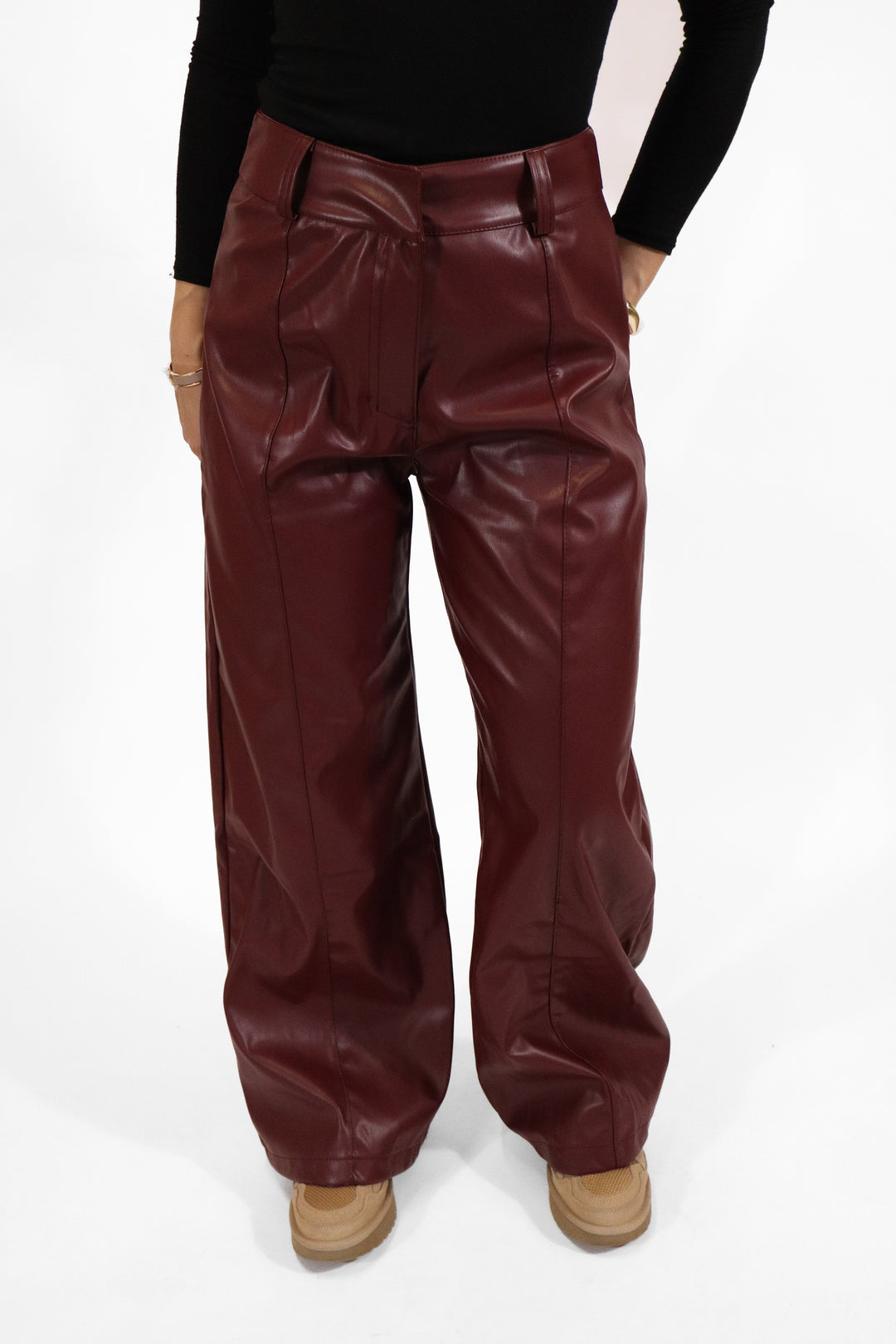 Faux Leather Wide Leg Pants - Stretch