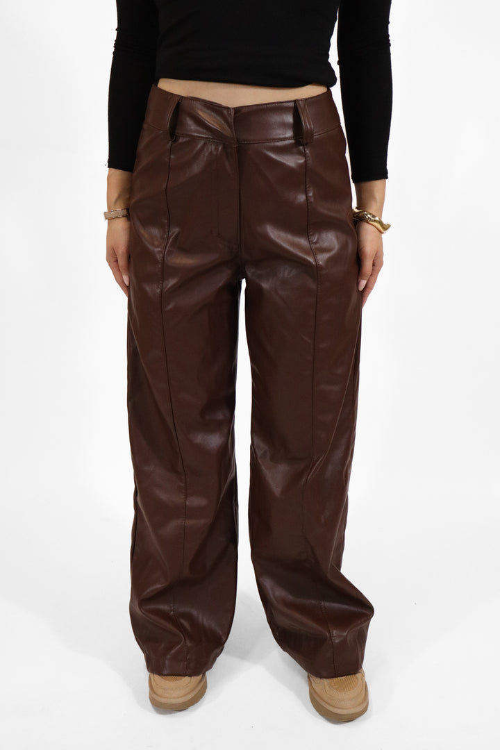 Faux Leather Wide Leg Pants - Stretch