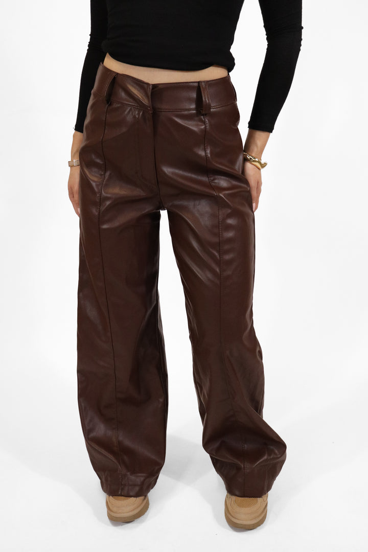 Faux Leather Wide Leg Pants - Stretch