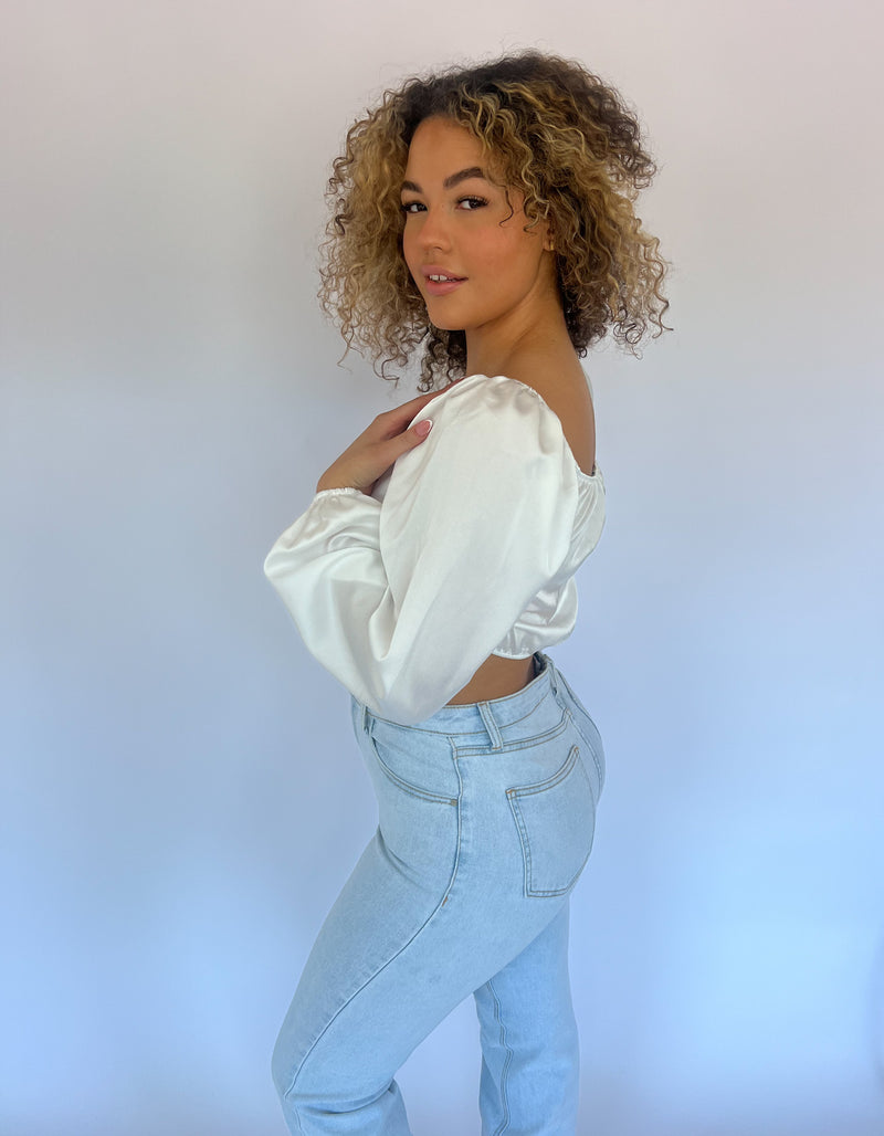 Satin Cropped Top - White
