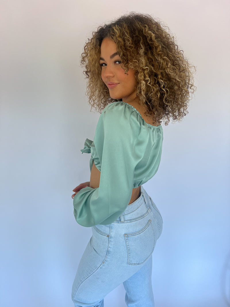 Satin Cropped Top - Mint