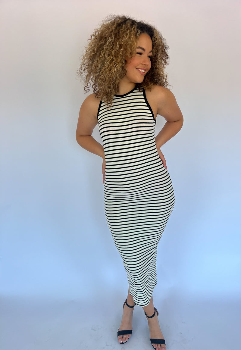 Striped Basic Dress - Black