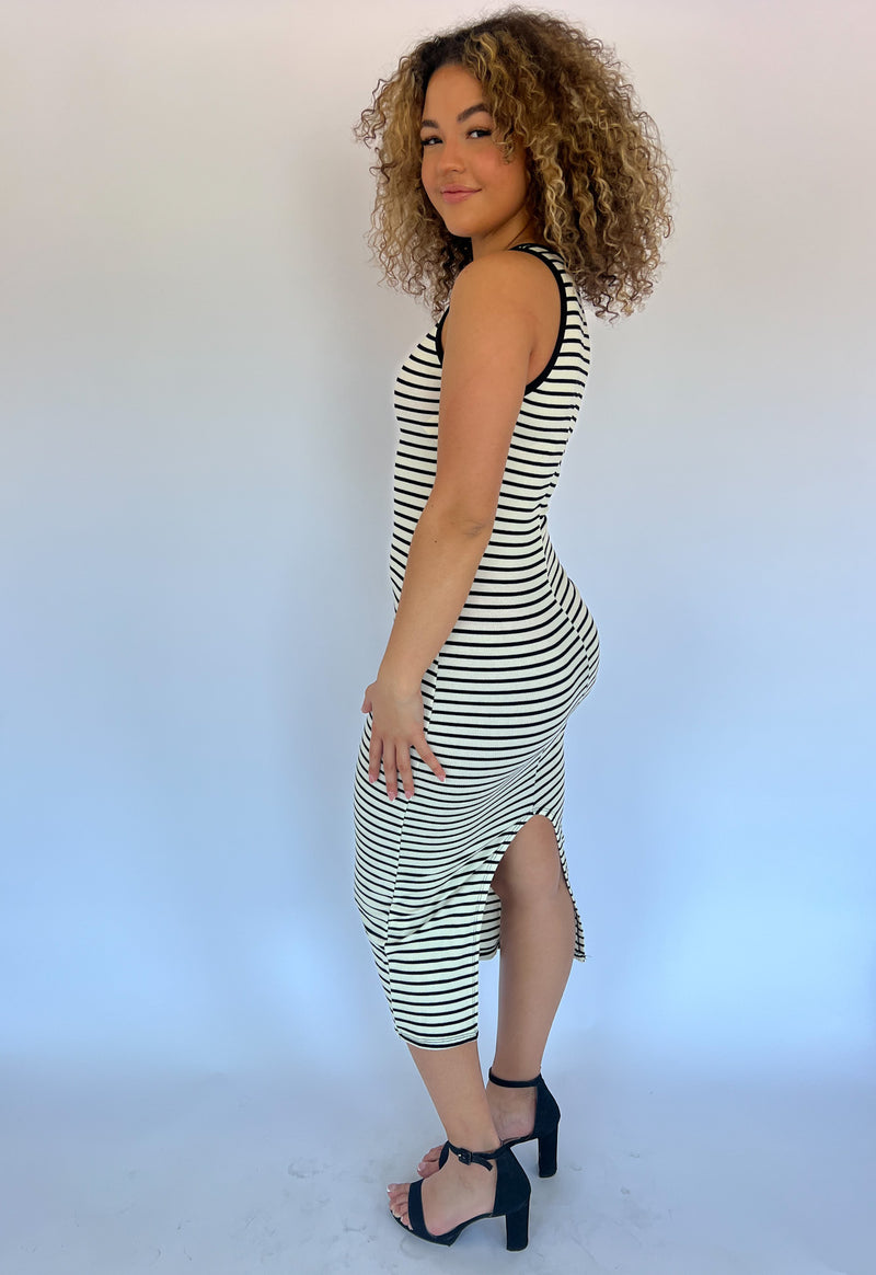 Striped Basic Dress - Black