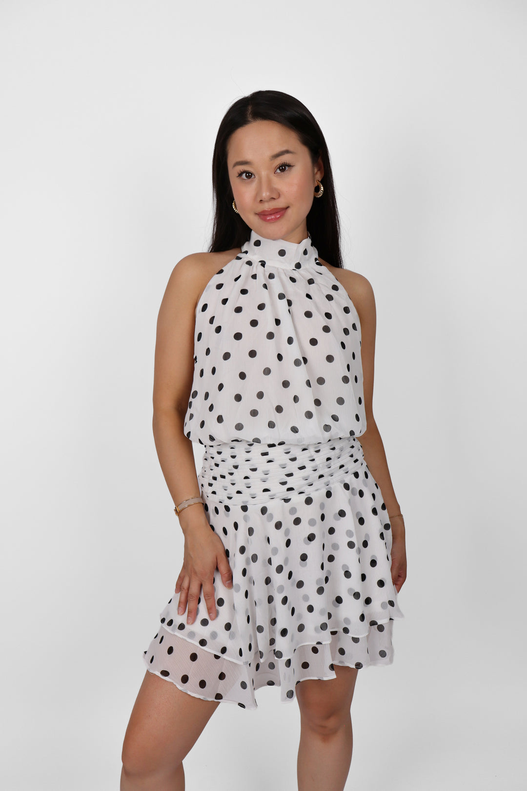 Polka Dot Halterneck Dress - Stretch