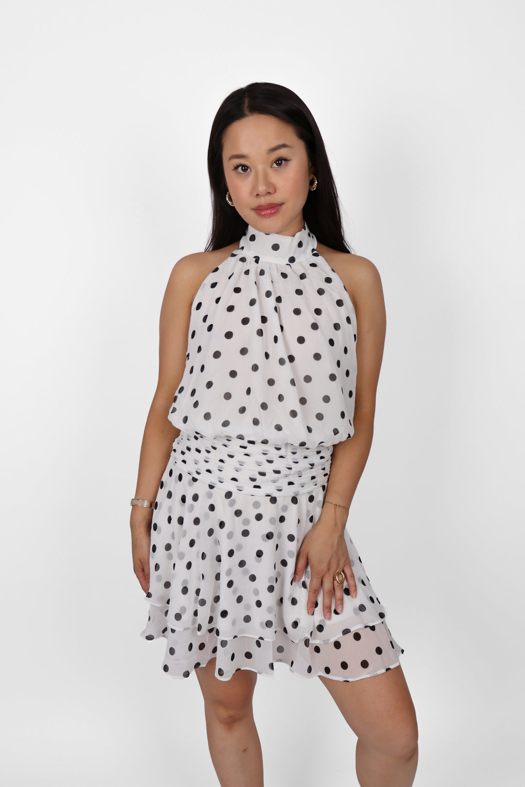 Polka Dot Halterneck Dress - Stretch
