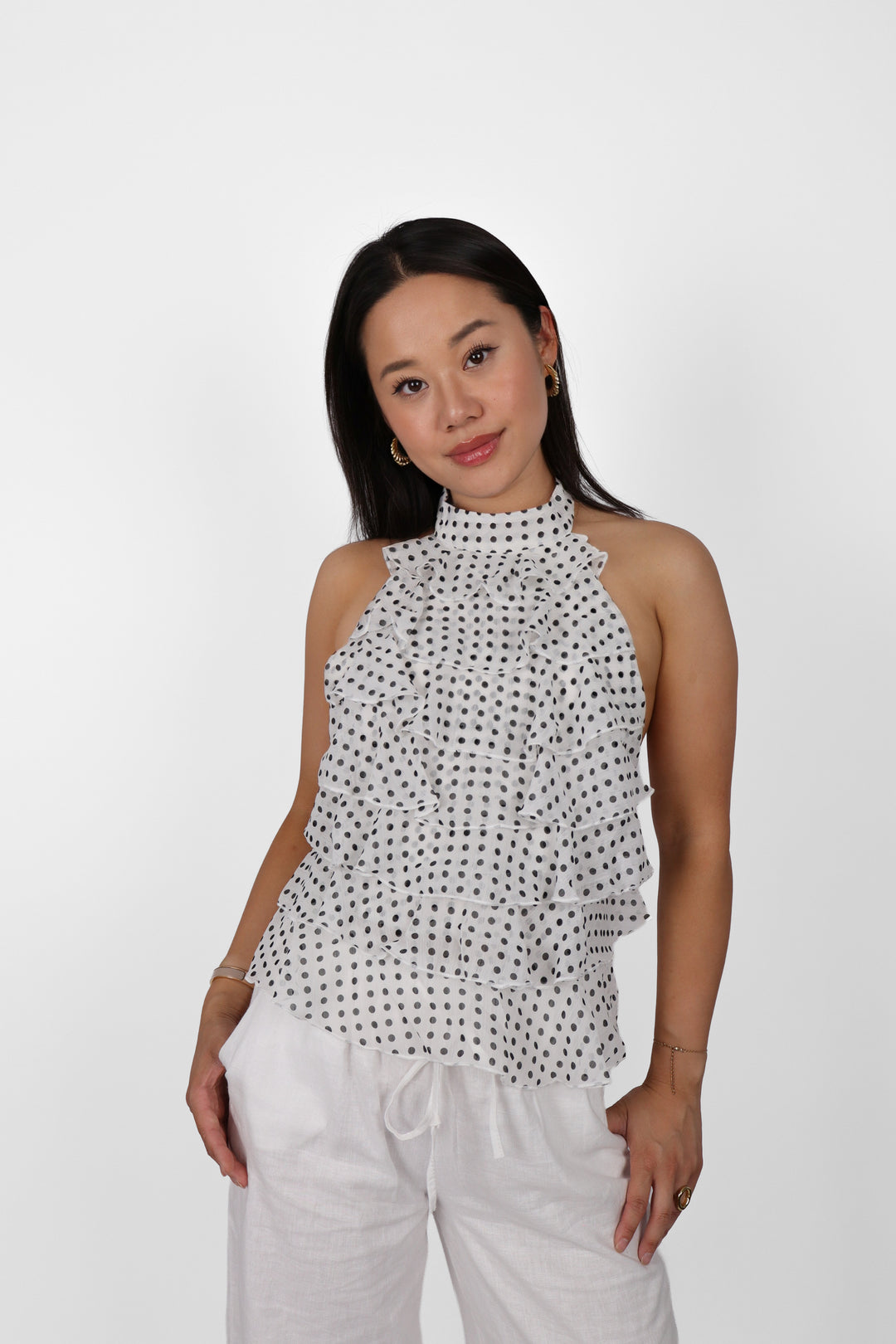 Polka Ruffled Top - Stretch
