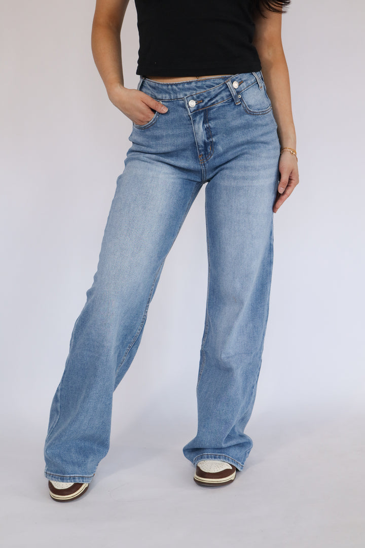 Twisted Doubled Wide Leg Jeans - Stretch