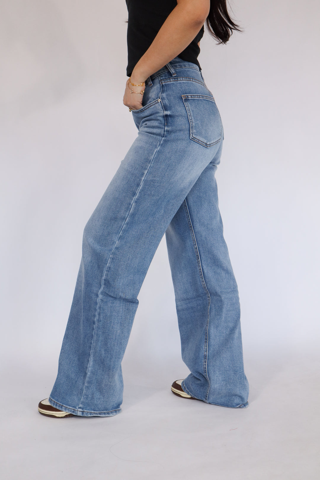 Twisted Doubled Wide Leg Jeans - Stretch