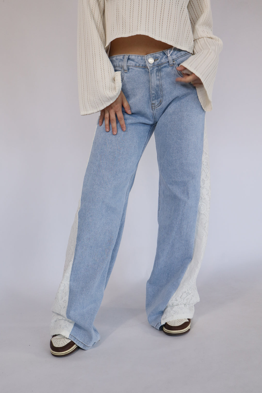 Lace Wide Leg Jeans - Stretch