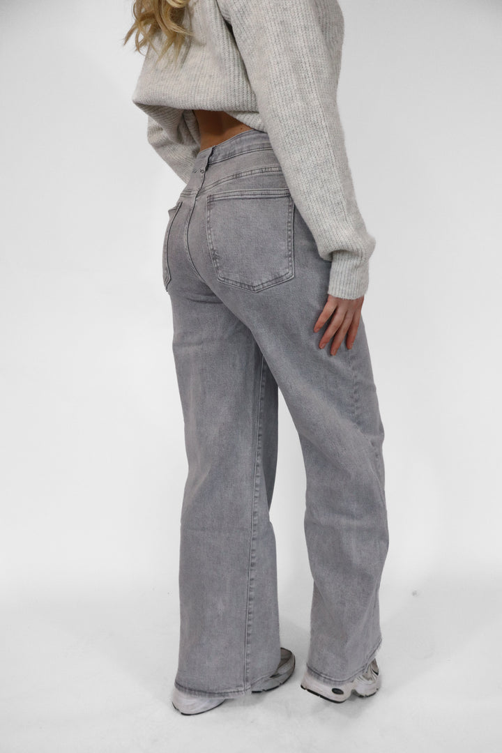Lace Up Wide Leg Jeans - Stretch