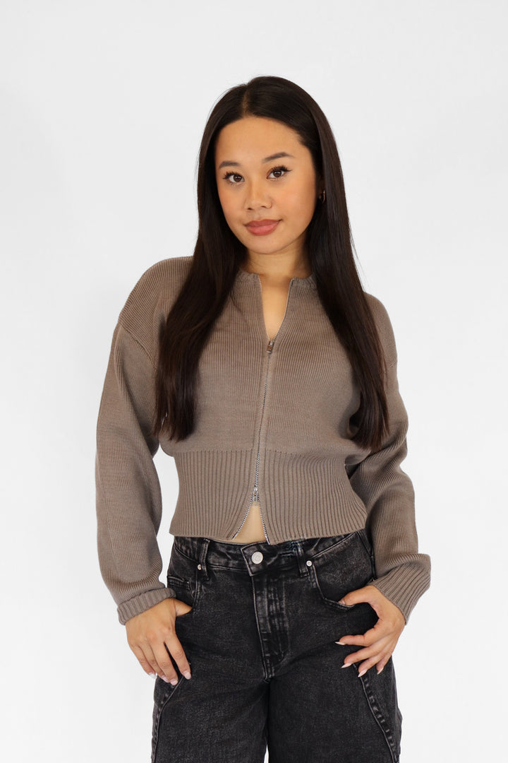 Basic Knit Zipper Cardigan