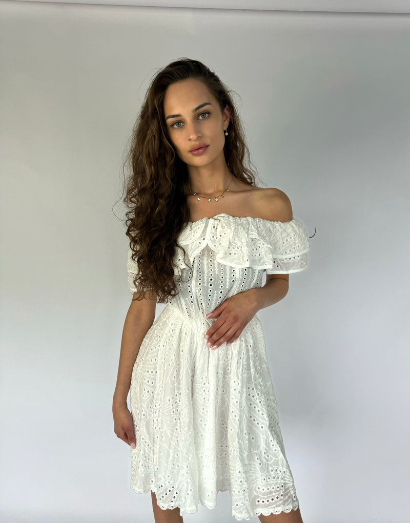 Cotton Off Shoulder Dress - White