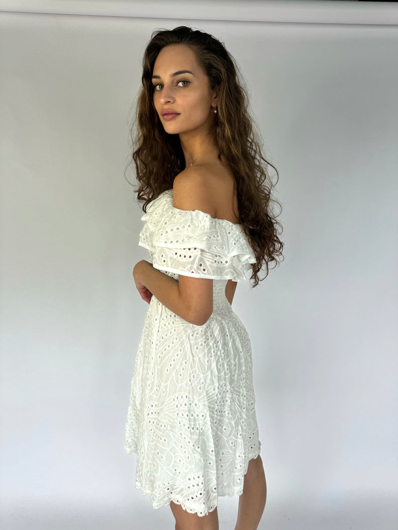 Cotton Off Shoulder Dress - White