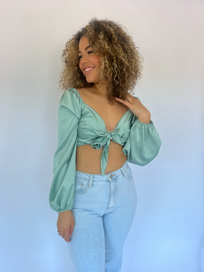 Satin Cropped Top - Mint