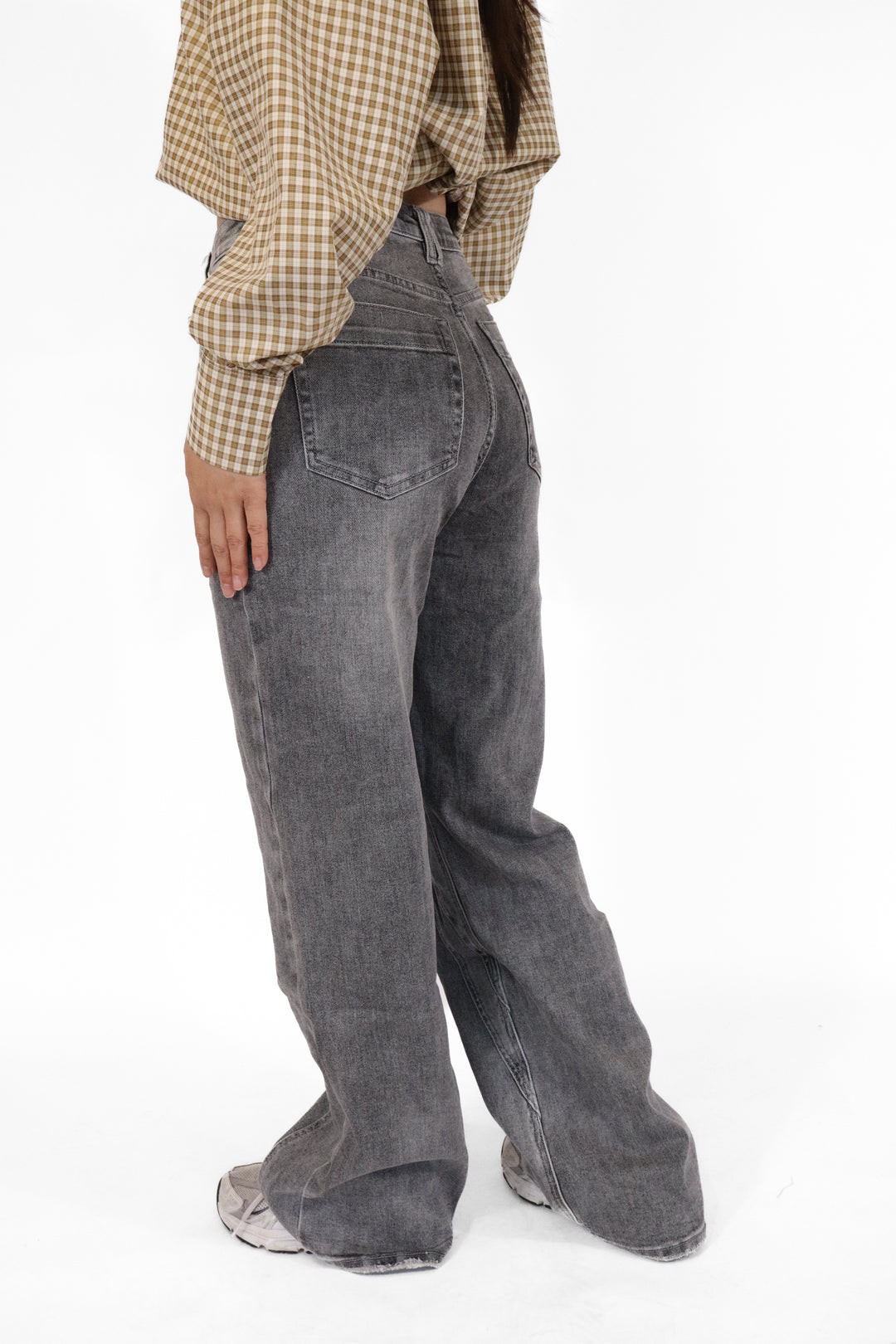 Doubled Button Wide Leg Jeans - Stretch