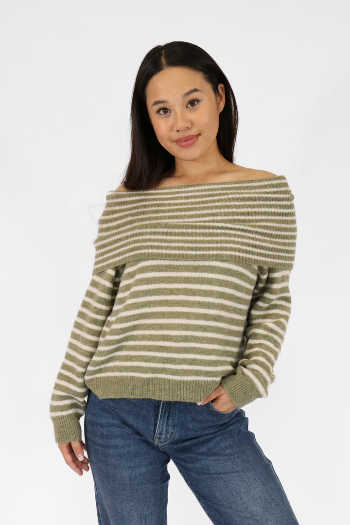 Striped Off Shoulder Sweater