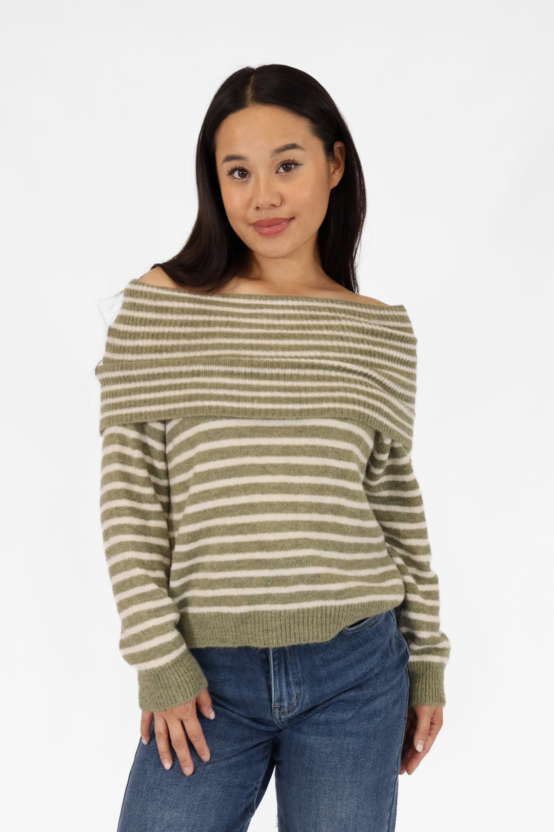 Striped Off Shoulder Sweater
