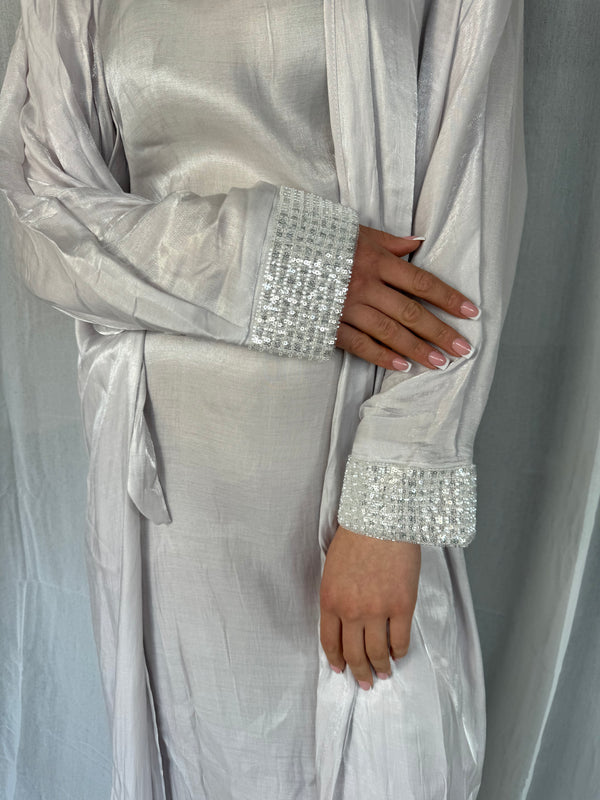 Abaya With Headscarf - Metallic White