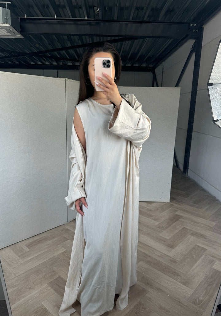 Yen Two Piece Set Abaya - Light Beige