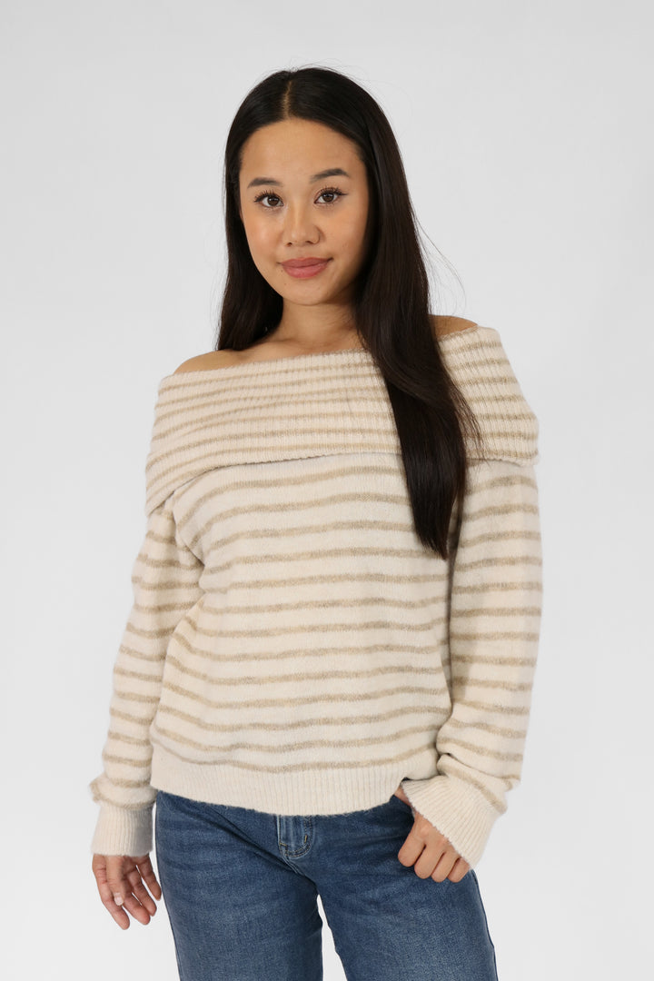 Striped Off Shoulder Sweater