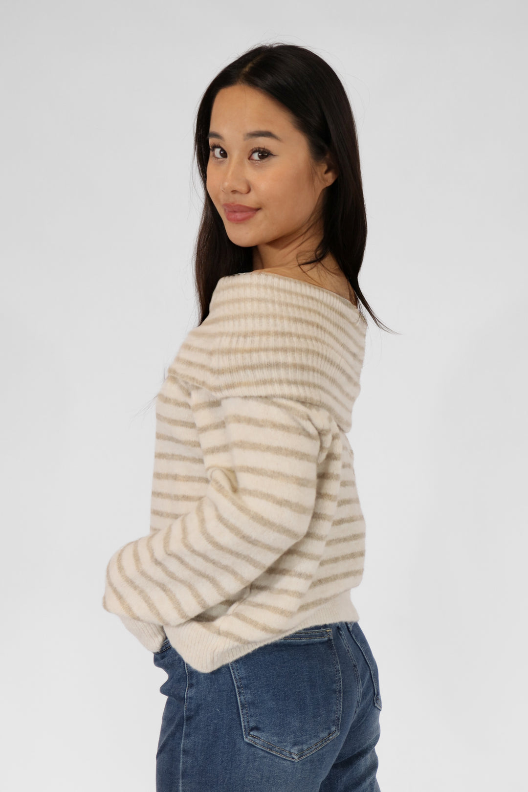 Striped Off Shoulder Sweater