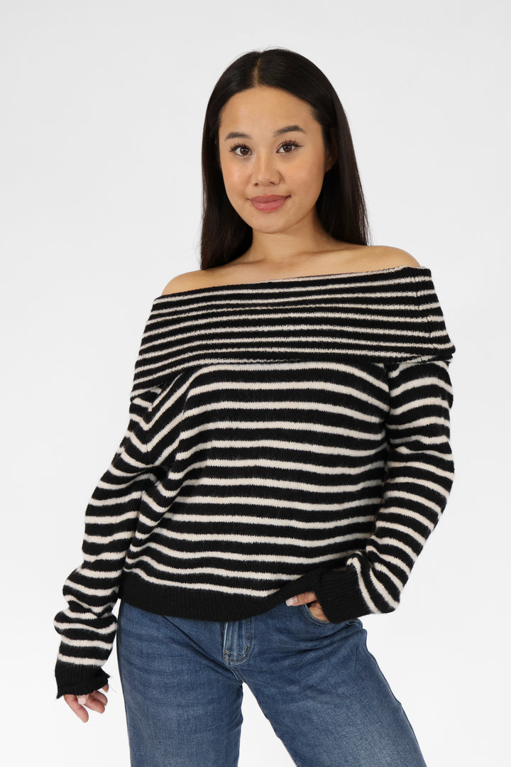 Striped Off Shoulder Sweater
