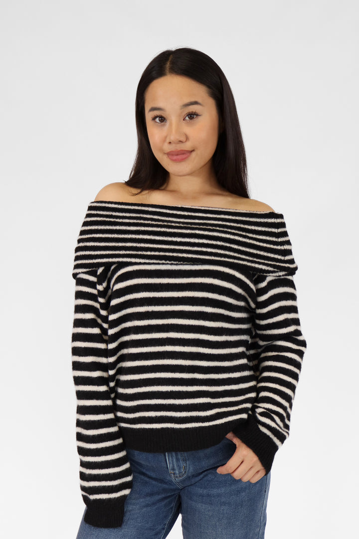 Striped Off Shoulder Sweater