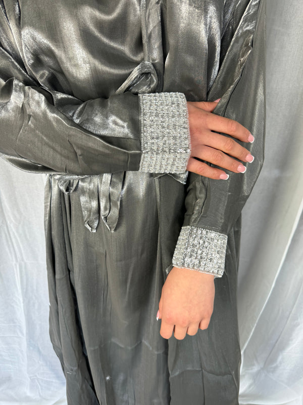 Abaya With Headscarf - Metallic Silver
